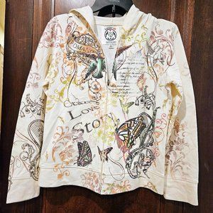 Lucky 66 Full Zipper front pouch pocket Love Story Graphic Hoodie Lightweight